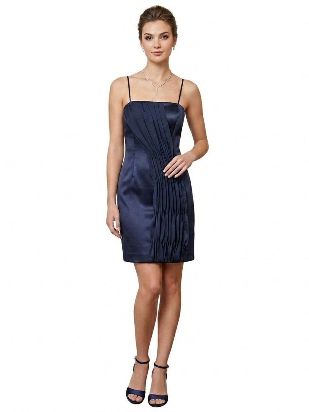 Max & Cleo navy blue NWT spaghetti strap bones sexy satin cocktail dress 10